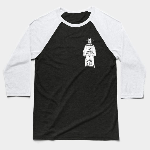 Karate Kanji w/ Tough Guy Silhouette Baseball T-Shirt by MarshallFarts